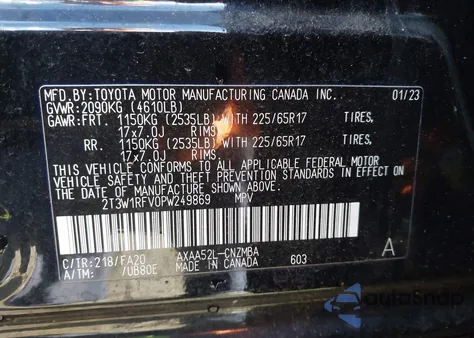 2023 Toyota Rav4 Xle z USA, uszkodzony, nr VIN 2T3W1RFV0PW249869